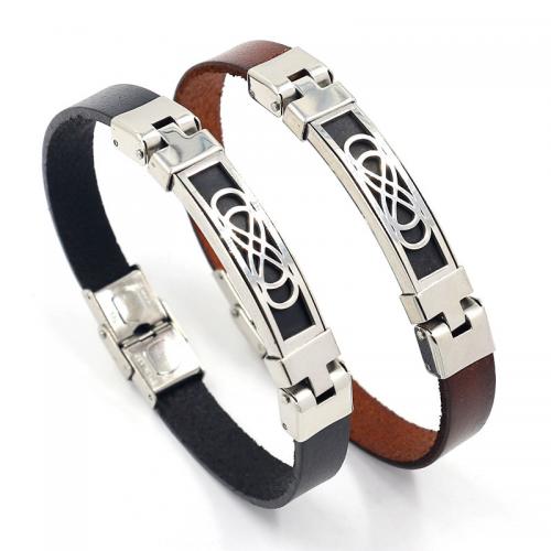 Cowhide Bracelet with Titanium Steel fashion jewelry & Unisex 10mm Length Approx 22 cm Sold By PC