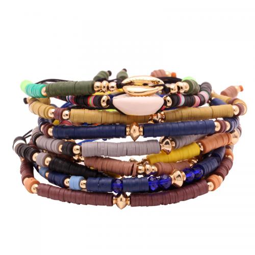 Fashion Bracelet & Bangle Jewelry Polymer Clay with Knot Cord & Shell & Zinc Alloy gold color plated Adjustable & fashion jewelry & Unisex Length Approx 14-28 cm Sold By PC