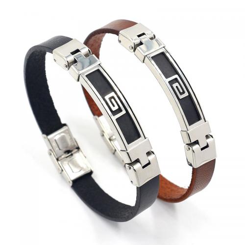 Cowhide Bracelet with Titanium Steel Vacuum Ion Plating fashion jewelry & Unisex 10mm Length Approx 22 cm Sold By PC