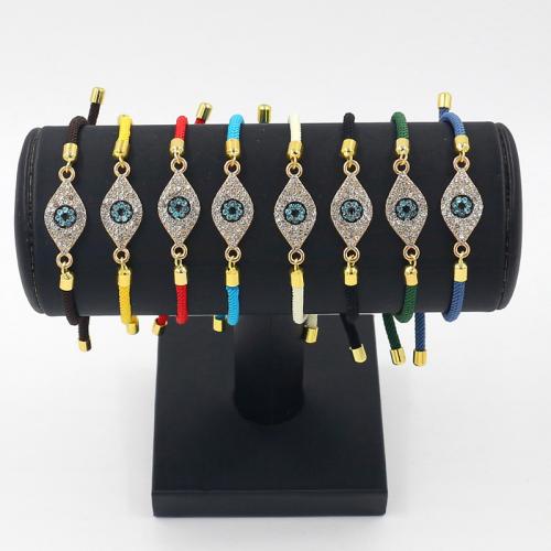 Evil Eye Jewelry Bracelet, Milan Cord, with Tibetan Style, gold color plated, Adjustable & fashion jewelry & Unisex & with rhinestone, more colors for choice, 3mm, Length:Approx 23 cm, Sold By PC