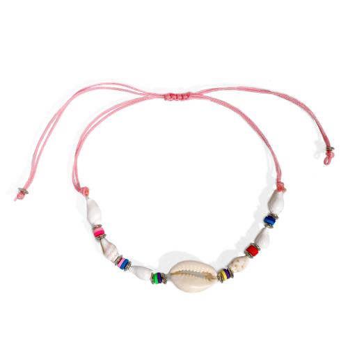 Fashion Jewelry Anklet Polymer Clay with Knot Cord & Shell & Zinc Alloy silver color plated Adjustable & Unisex Length Approx 11-43 cm Sold By PC