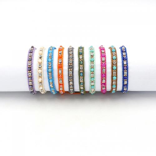 Fashion Create Wax Cord Bracelets, with Turquoise & Crystal & Tibetan Style, Flat Round, plated, Adjustable & fashion jewelry & Unisex, more colors for choice, 7mm, Length:Approx 14-25 cm, Sold By PC