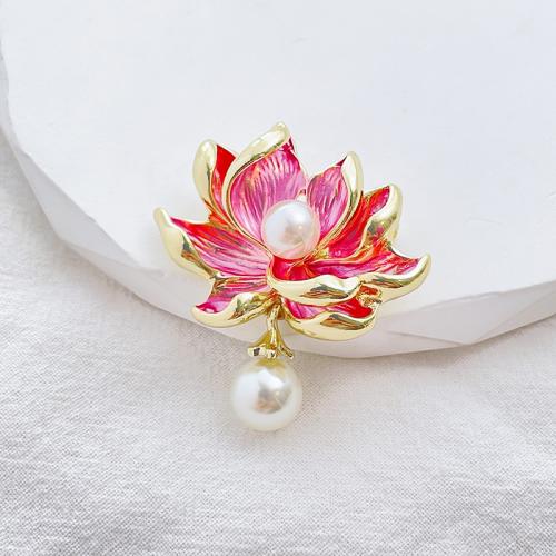 Zinc Alloy Brooches with Plastic Pearl Flower gold color plated for woman nickel lead & cadmium free Approx Sold By Lot