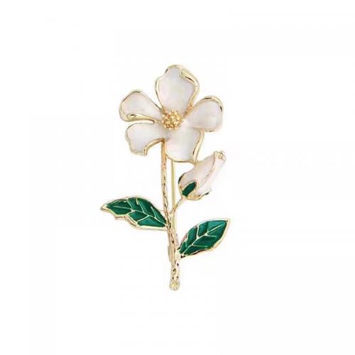 Tibetan Style Brooches, Flower, gold color plated, for woman & enamel, nickel, lead & cadmium free, 30x50mm, Approx 10PCs/Lot, Sold By Lot