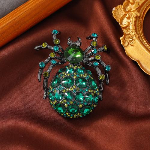 Tibetan Style Brooches, Spider, Halloween Design & Unisex & with rhinestone, nickel, lead & cadmium free, 49x66mm, Approx 10PCs/Lot, Sold By Lot