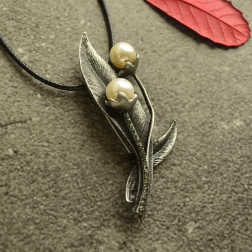 Tibetan Style Sweater Chain Necklace, with Korean Waxed Cord & Plastic Pearl, fashion jewelry & can be used as brooch or pendant & for woman, nickel, lead & cadmium free, Length:Approx 95 cm, Sold By PC