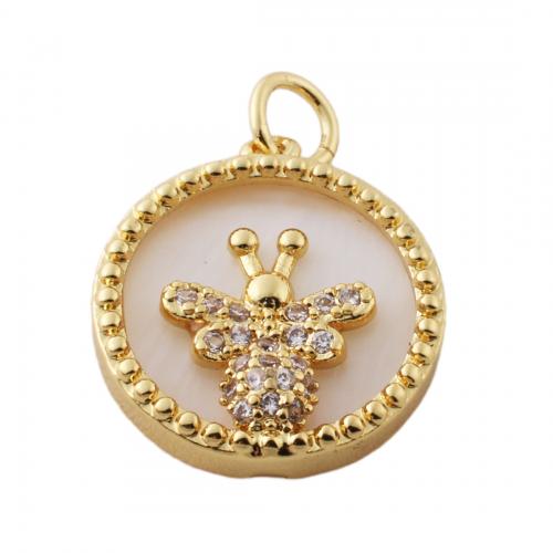 Cubic Zirconia Micro Pave Brass Pendant, with Shell, fashion jewelry & Unisex & micro pave cubic zirconia, golden, nickel, lead & cadmium free, 17x16mm, Hole:Approx 3.5mm, Sold By PC