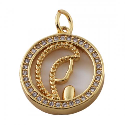 Cubic Zirconia Micro Pave Brass Pendant, with Shell, fashion jewelry & Unisex & micro pave cubic zirconia, golden, nickel, lead & cadmium free, 17.50x16mm, Hole:Approx 3.5mm, Sold By PC