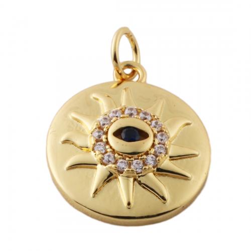 Cubic Zirconia Micro Pave Brass Pendant, fashion jewelry & Unisex & micro pave cubic zirconia, golden, nickel, lead & cadmium free, 17.50x15mm, Hole:Approx 3mm, Sold By PC
