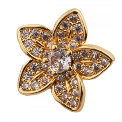 Brass Slide Charm, Flower, fashion jewelry & micro pave cubic zirconia, golden, nickel, lead & cadmium free, 14.50x14.50mm, Hole:Approx 1mm, Sold By PC