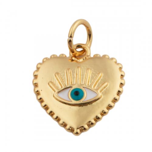 Evil Eye Pendants, Brass, Heart, fashion jewelry & Unisex & enamel, golden, nickel, lead & cadmium free, 13.50x12.50mm, Hole:Approx 3mm, Sold By PC