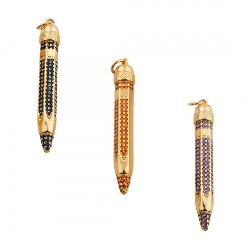 Cubic Zirconia Micro Pave Brass Pendant pencil fashion jewelry & Unisex & micro pave cubic zirconia nickel lead & cadmium free Approx 3.5mm Sold By PC