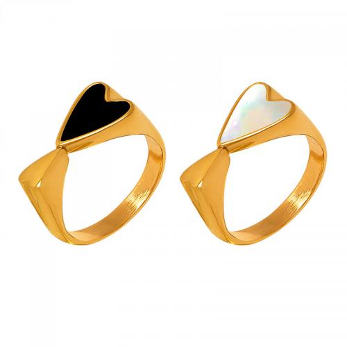 Titantium Steel finger ring, Titan Stål, med White Shell & Akryl, mode smycken & för kvinna, fler färger för val, inner diameter 17mm, Storlek:7, Säljs av PC