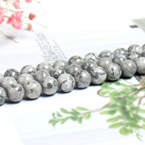 Gemstone Jewelry Beads, Map Stone, Round, polished, DIY & different size for choice, grey, Sold Per Approx 38 cm Strand