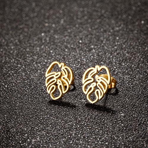 Stainless Steel Stud Earrings 304 Stainless Steel Leaf plated for woman Sold By Lot