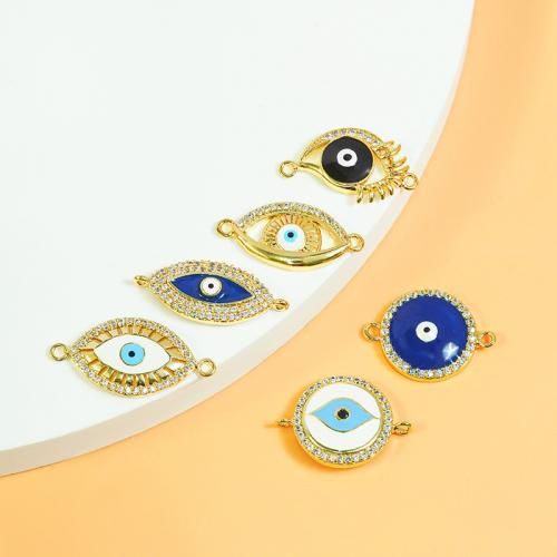 Evil Eye Connector, Brass, gold color plated, DIY & different styles for choice & micro pave cubic zirconia & enamel & 1/1 loop, more colors for choice, nickel, lead & cadmium free, Sold By PC