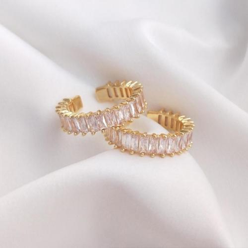 Cúbicos Circonia Micro Pave anillo de latón, metal, chapado en color dorado, micro arcilla de zirconia cúbica & para mujer, libre de níquel, plomo & cadmio, 5.30mm, Vendido por UD