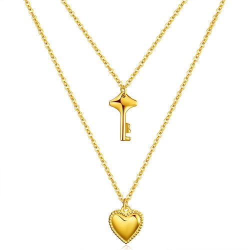 Titanstahl Halskette, Herz, plattiert, Doppelschicht & für Frau, keine, verkauft von PC