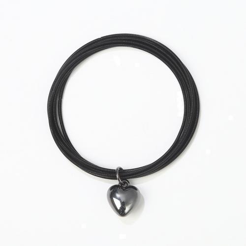 Jern Armbånd, med Kobber Coated Plastic, Heart, forgyldt, mode smykker & flerlags & for kvinde, sort, nikkel, bly & cadmium fri, Længde Ca. 19 cm, Solgt af PC