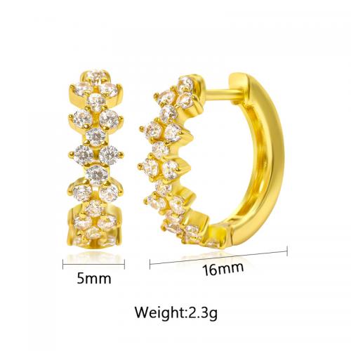 Cubic Zirconia Micro Pave Brass Earring, plated, micro pave cubic zirconia & for woman, golden, Sold By PC
