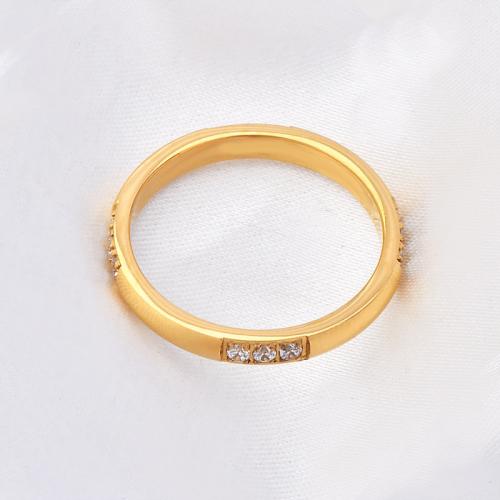 Titanium Steel Finger Ring, plated, different size for choice & micro pave cubic zirconia & for woman, golden, Sold By PC