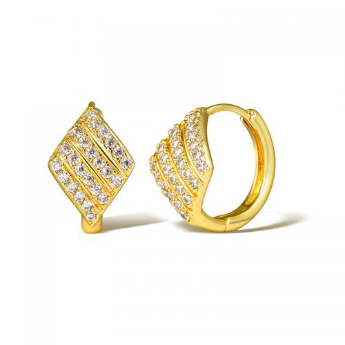Cubic Zirconia Micro Pave Brass Earring, plated, micro pave cubic zirconia & for woman, golden, 14x14mm, Sold By Pair