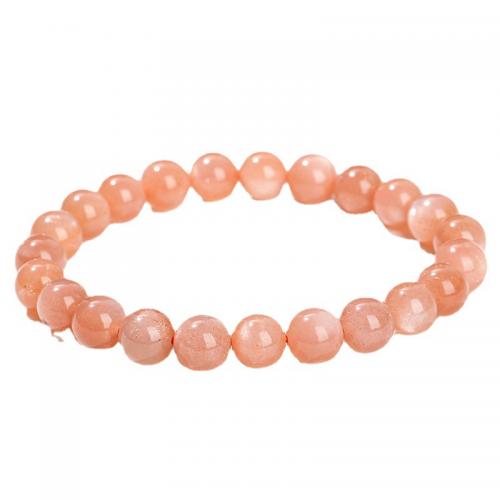 Gemstone Bracelets, Sunstone, Round, fashion jewelry & different size for choice & for woman, orange, Length:Approx 18 cm, Sold By PC
