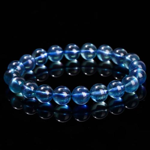 Gemstone Bracelets, Aquamarine, Round, fashion jewelry & Unisex & different size for choice, sea blue, Length:Approx 18 cm, Sold By PC