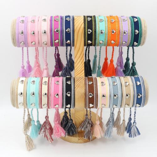 Chain Woven Bracelets, Polyester Cord, with Tibetan Style, Heart, silver color plated, Adjustable & fashion jewelry & Unisex, more colors for choice, 20mm, Length:Approx 14.5 cm, Sold By PC