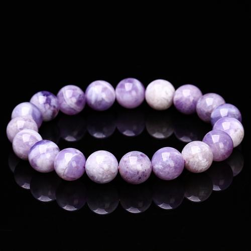 Gemstone Bracelets Purple Chalcedony Round fashion jewelry & for woman purple Length about 8-10mm Length Approx 18 cm Sold By PC