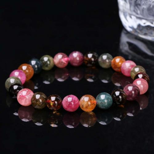 Gemstone Bracelets Tourmaline Round fashion jewelry & for woman mixed colors 8mm Length Approx 18 cm Sold By PC