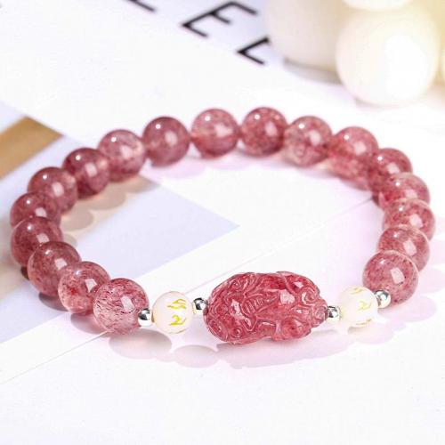 Quartz Bracelets, Strawberry Quartz, with White Agate, Fabulous Wild Beast, fashion jewelry & for woman, mixed colors, 8mm, Length:Approx 18 cm, Sold By PC
