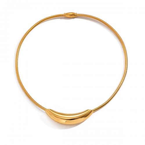 Titanium Steel Necklace, 18K gold plated, fashion jewelry & for woman, golden, 55x13mm, Sold Per Approx 39 cm Strand