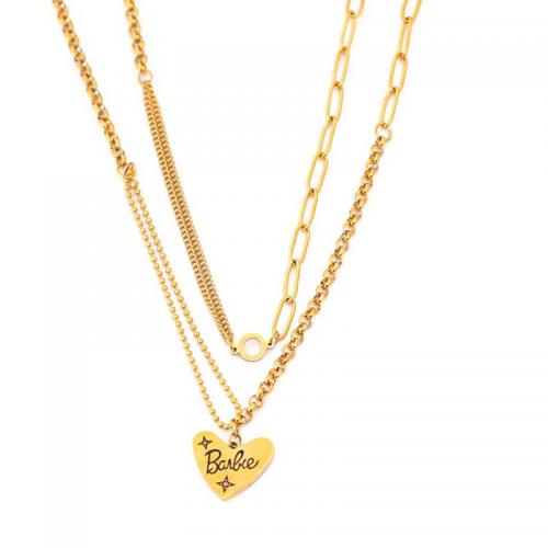 Collier chaîne chandail , Acier titane, avec 6cm chaînes de rallonge, coeur, Double couche & bijoux de mode & pour femme, doré, Longueur:Environ 43 cm, Environ 46.5 cm, Vendu par PC