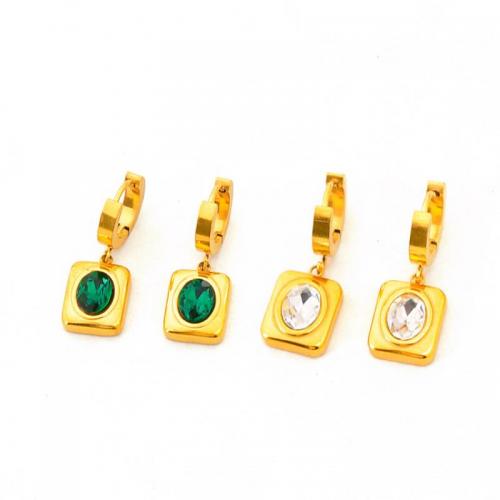 Titanium Steel  Earring Vacuum Ion Plating fashion jewelry & for woman & with rhinestone Sold By Pair