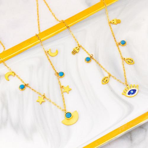 Evil Eye Jewelry Necklace, Titanium Steel, with turquoise, with 6cm extender chain, Vacuum Ion Plating, fashion jewelry & different styles for choice & for woman, golden, Length:Approx 40 cm, Sold By PC