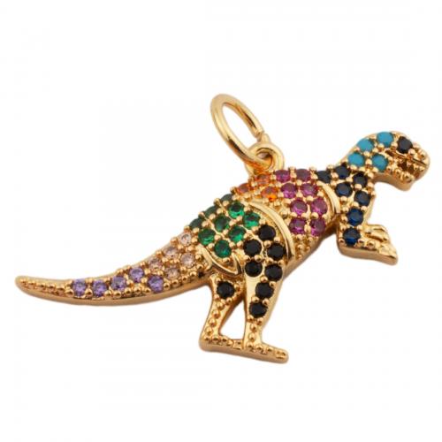 Cubic Zirconia Micro Pave Brass Pendant Dinosaur fashion jewelry & Unisex & micro pave cubic zirconia golden nickel lead & cadmium free Approx 3.5mm Sold By PC