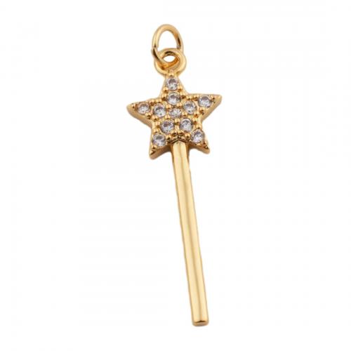 Cubic Zirconia Micro Pave Brass Pendant, Magic Wand, fashion jewelry & micro pave cubic zirconia & for woman, golden, nickel, lead & cadmium free, 26x18mm, Hole:Approx 2.5mm, Sold By PC