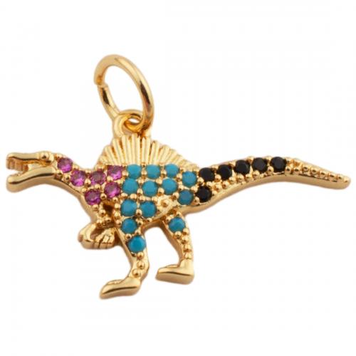 Cubic Zirconia Micro Pave Brass Pendant, Dinosaur, fashion jewelry & Unisex & micro pave cubic zirconia, golden, nickel, lead & cadmium free, 11.50x20.50mm, Hole:Approx 3mm, Sold By PC
