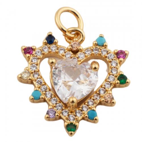 Cubic Zirconia Micro Pave Brass Pendant Heart fashion jewelry & Unisex & micro pave cubic zirconia golden nickel lead & cadmium free Approx 3.5mm Sold By PC