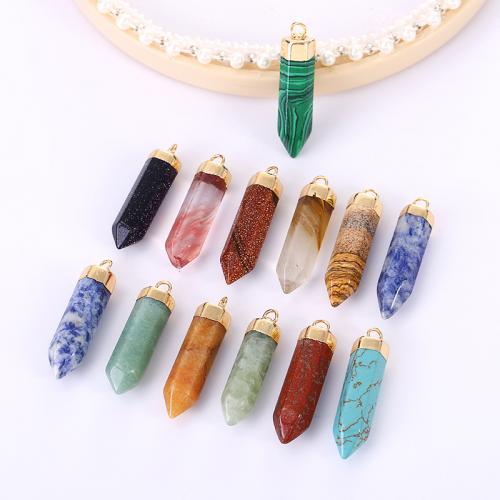 Gemstone Pendants Jewelry, Natural Stone, with Brass, Conical, gold color plated, DIY, Random Color, nickel, lead & cadmium free, 8x34mm, Sold By PC