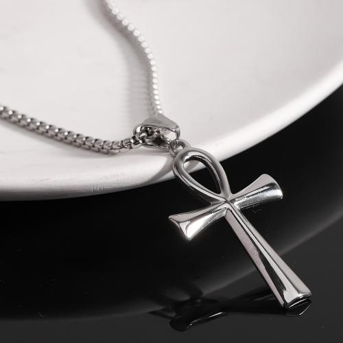 Titanstahl Halskette, Kreuz, plattiert, unisex, keine, 26x45mm, Länge ca. 60 cm, verkauft von PC
