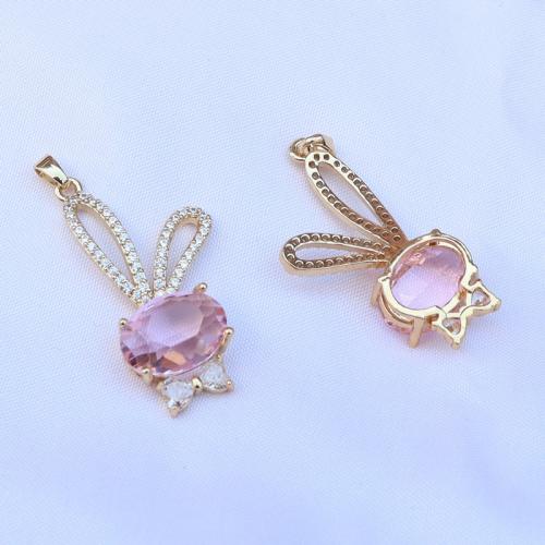 Cubic Zirconia Micro Pave Brass Pendant, Rabbit, gold color plated, DIY & micro pave cubic zirconia, more colors for choice, nickel, lead & cadmium free, 18x36mm, Sold By PC