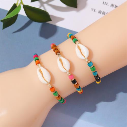 Shell Jewelry Bracelet, Seedbead, with Cotton Thread & Polymer Clay & Wood, different styles for choice & for woman, more colors for choice, Length:18 cm, 12PCs/Set, Sold By Set