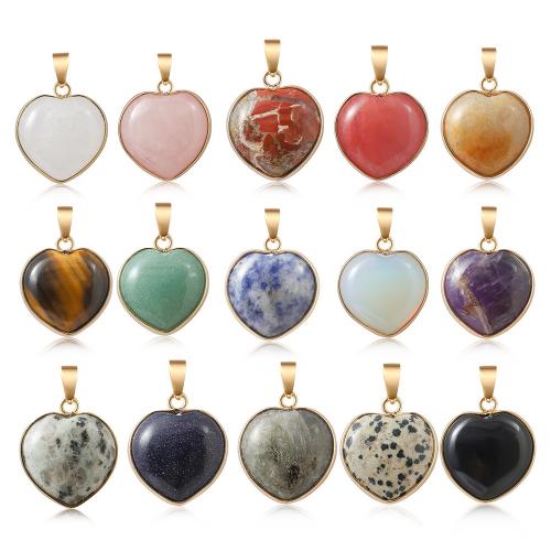 Bijoux Pendentifs en pierres gemmes, pierre gemme, avec laiton, coeur, DIY & différents matériaux pour le choix, plus de couleurs à choisir, 20x20mm, Vendu par PC