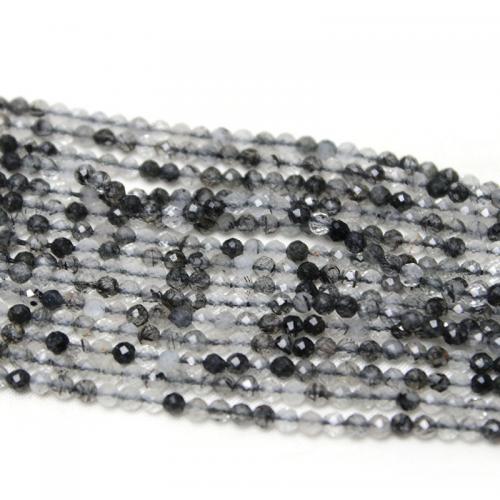 Natürlicher Quarz Perlen Schmuck, Schwarzer Rutilquarz, rund, DIY & verschiedene Größen vorhanden, schwarz, verkauft von Strang