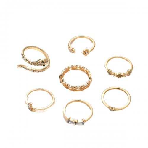 Zinc Alloy Ring Set with Crystal 7 pieces & for woman gold nickel lead & cadmium free Sold By Set