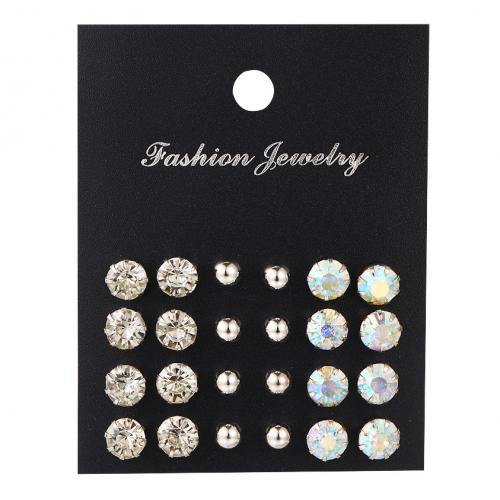 Tibetan Style Stud Earring, 12 pieces & for woman & with rhinestone, nickel, lead & cadmium free, Sold By Set