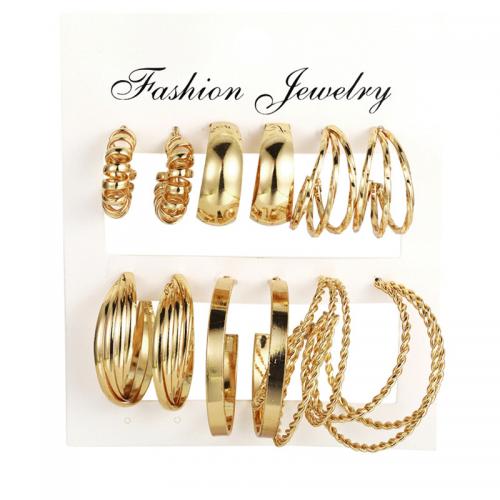 Lo zinco in lega Stud Earring, lega in zinco, placcato, 6 pezzi & gioielli di moda & per la donna, oro, assenza di nichel,piombo&cadmio, Venduto da set