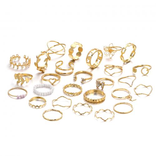Σετ δαχτυλιδιών κράματος ψευδαργύρου, Κράμα ψευδάργυρου, με Κρύσταλλο & Πλαστικά Μαργαριτάρι, 27 τεμάχια & κοσμήματα μόδας & για τη γυναίκα, χρυσός, νικέλιο, μόλυβδο και κάδμιο ελεύθεροι, Sold Με Ορισμός